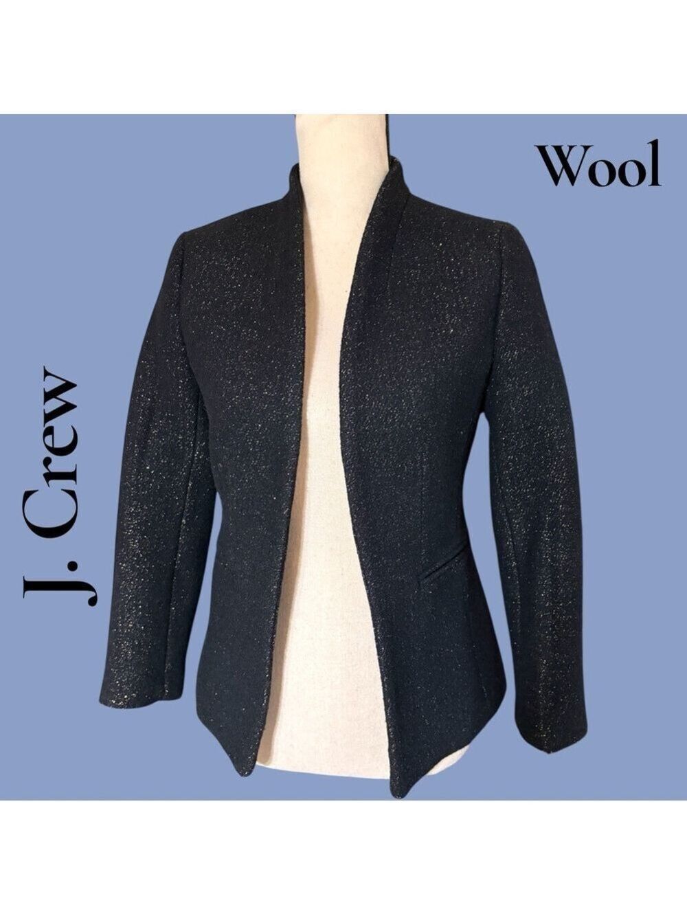 J. Crew Black Sparkle Wool Open-Front Blazer. Pockets/Lined. Size 0. New w/tags! - Picture 5 of 17